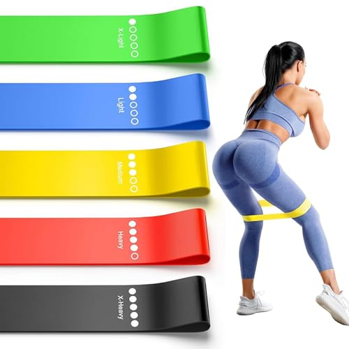 JOOTUEPO Bandes Élastiques de Musculation, 5 Pièces Bande Élastique Fitness, Bande de Résistance Élastique en Latex Équipement d'Exercices, 5 Niveaux de Résistance pour Musculation Pilates Yoga