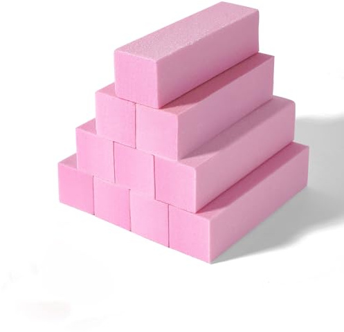 Lot de 10 Bloc Polissoir Ongles, Lime de Polissoir a Ongle Professionnelle pour Poncer Les Ongles en Acrylique ou Gel Naturel, 4 Faces Lavable pour Manucure - Rose
