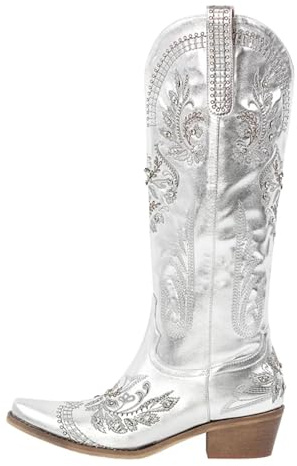 JHSDHYD Stivali Cowboy Donna Stivali da cowboy western bianchi ricamati con punta a punta da donna, stivaletti da cowgirl con tacco a blocco(Color1,8)
