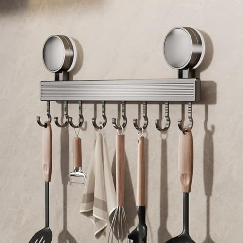 Barre de Cuisine 40 cm avec Ventouse, Porte-Ustensiles Mural sans Perçage, Support de Rangement pour Louche, Spatule et Accessoires, Installation Facile, Idéal pour Salle de Bain, Balcon ou Buanderie