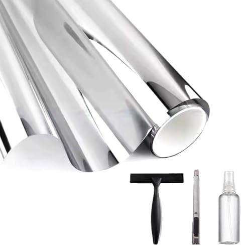 VOOKPPF Two-Way Silver Mirror Film, Dual Reflective Window Tint, Privacy Window Film Silver, Heat Reduction Window Film, UV Blocking Window Covering, Anti-Glare Window Tint, (23.6lnchx78.7Inch)