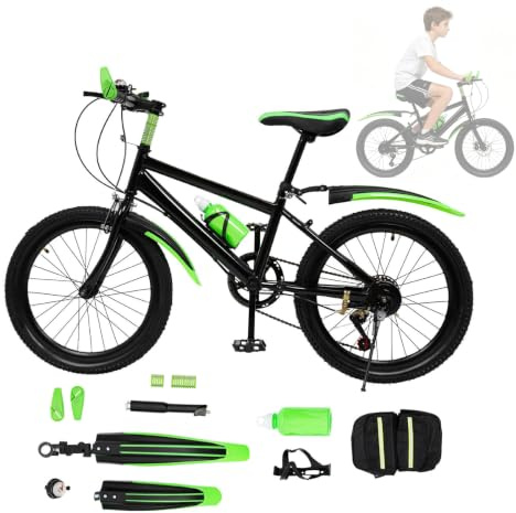 BTGSHYNM 20 tums barncykel, 7-växlad mountainbike med höjdjusterbar sits, drickflaska, hållare och förvaringsväska, uppgradering barncykel för pojkar och flickor, lastkapacitet: 75 kg
