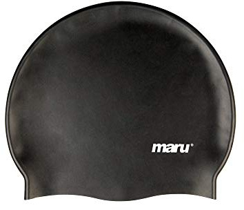 Maru Silicone Swim Cap (Black) – Smooth, Easy-Fit Silicone Swimming Cap for Adults & Kids (One Size Fits All) – Durable Swimming Hat for Speed, Comfort & Chlorine Protection