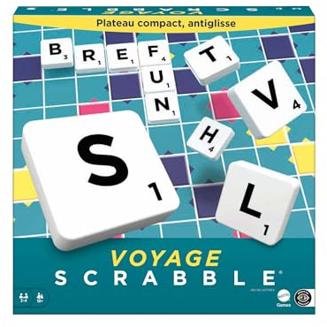Mattel Games Scrabble Voyage, édition Miniature 20 x 20 cm, Jeu de Société et de Lettres, Version Française, CJT12
