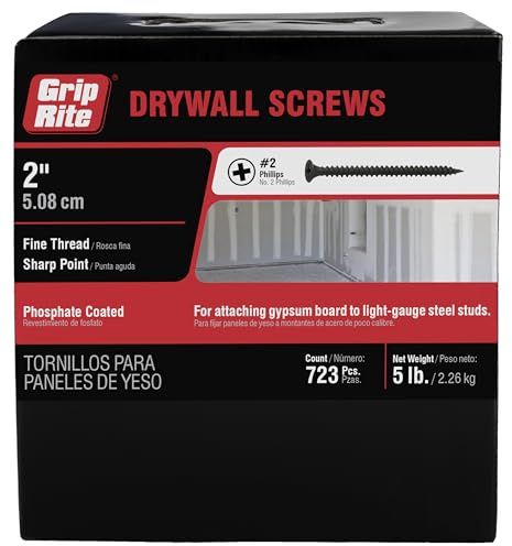 Grip-Rite 2DWS5#6 X 2 Phillips Bugle Head Fine Thread Sharp Point Drywall Screw, 5lb Box