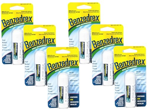 Benzedrex Nasal Decongestant Inhaler | Medicated Vapor Relief for Sinus Pressure, Nasal Congestion, Allergies, Hay Fever & Colds | Pack of 6