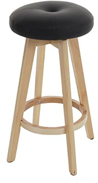 Mendler Barhocker Navan, Barstuhl Tresenhocker, Holz Kunstleder drehbar - schwarz, helle Beine