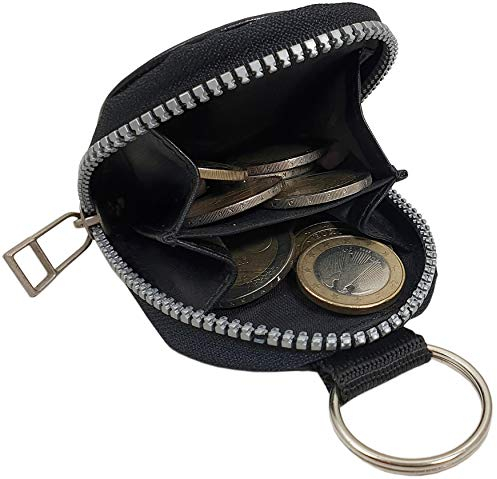Echt Leder Schlüsselanhänger mit Kleingeldfach in Vegetabil Gegerbtem Rinderleder MJ-Design-Germany in Schwarz