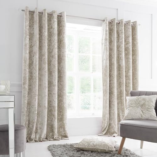 Catherine Lansfield Crushed Velvet 66x72 Inch Lined Eyelet Curtains Two Panels Natural