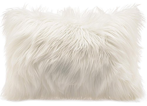 CelinaTex Cuddly Dekokissen 40 x 80 cm weiß Langhaar Zierkissen dekoratives Fellimitat Nicki Sofakissen Kunstfell Kissen