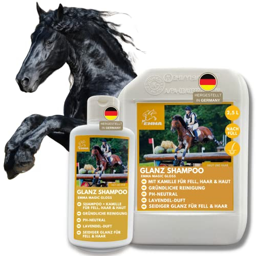 EMMA Pferdeshampoo Mane n Tail - Shampoo für Hunde & Pferde I Hundeshampoo sensitiv Kamille ph neutrales Shampoo I Pferde Hunde Fellpflege gegen Juckreiz Geruch für Haut Fell I Katzenshampoo 2,5 0,5L
