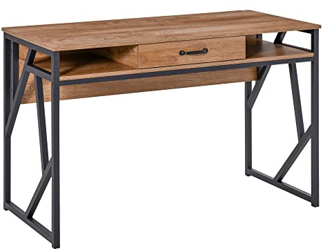 HOMCOM Scrivania Moderna in Metallo e MDF Stile Industriale, Mensole e Cassetto per Casa e Ufficio, 120x60x76cm Nero Marrone