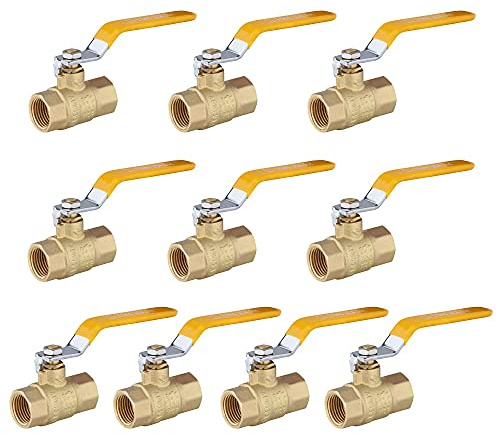 (Pack of 10) EFIELD 1/2-Inch 600 WOG FIPT Heavy Duty Full Port Brass Ball Valve FIP Threaded Yellow Handle,(VALVE226-10PCS)