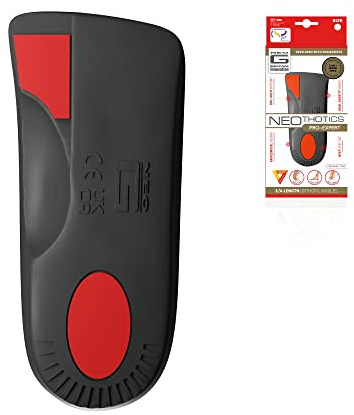 Neo G NeoThotics Pro-Expert Best Insoles for Plantar Fasciitis & Achilles Tendonitis Support – 3/4 Length Flat Foot Orthopedic Inserts for Heel Pain Foot Pain Relief - Shoe Insoles - L Black/Red