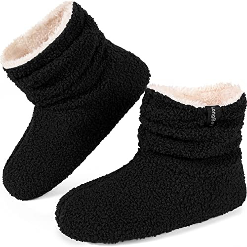 LongBay Women Slipper Boots Warm Bootie Curly Gift House Shoes 8-9, Black