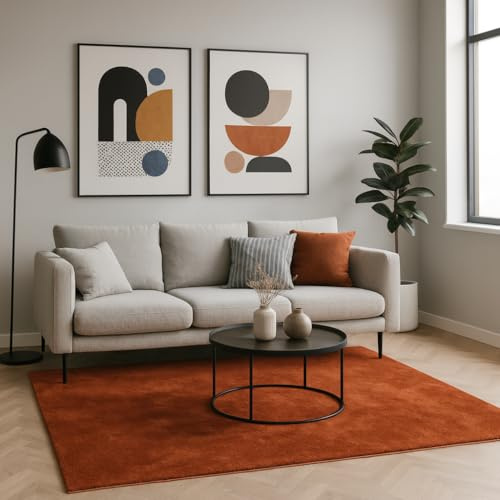 Pergamon Kunstfaser Teppich Wohnzimmer Luxus Super Soft Fellteppich Pearl Terrakotta in 5 Größen