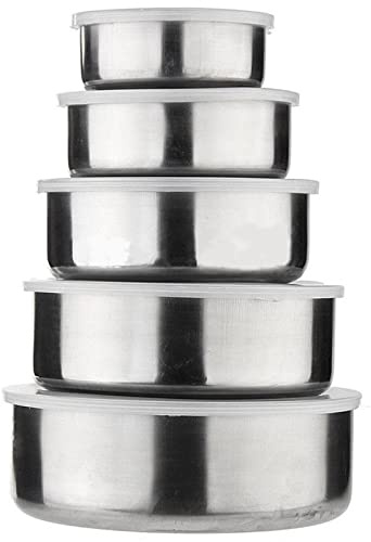 True Face Bowl Set 5 Pcs Stainless Steel Food Storage Bowls with 5 Lids Set Cover Nesting Bowls with Lids