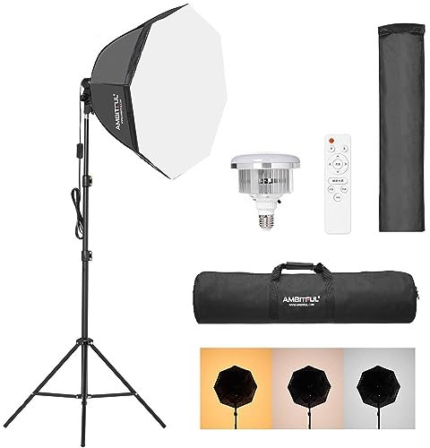 Softbox Lighting Kit,AMBITFUL AL-50 Continuous Photography Lighting Kit with 65cm/25.59in Soft Box, 50W 3000-6500K Bi-Color LED Bulb, Photo Studio Lights Equipment (AL-50A)