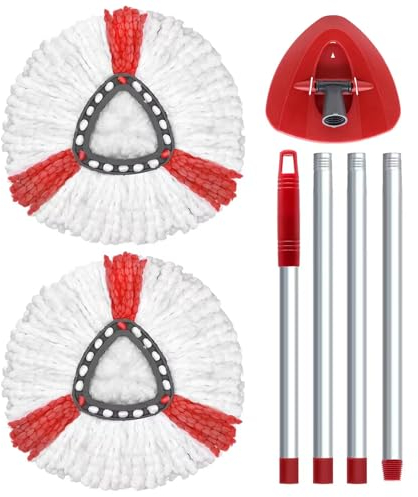 Wischmopp Ersatzköpfe für Turbo 2-in-1, Bodenwischer Set Kompatibel mit Vileda EasyWring&Clean, Wischmop Ersatzbezug, 2 Moppköpfe +1 Stiel +1 Moppbasis für mop, auch fur empfindliche Boden