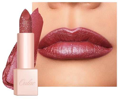 Oulac Rose Glitter Lipstick - Brunt Rose Moisture Tinted Lip Balm, Metallic Sparkly Finish, Peach Shiny lipstick, High Pigment, Creamy Brilliant Lip Color with Shea Butter, Vegan D04