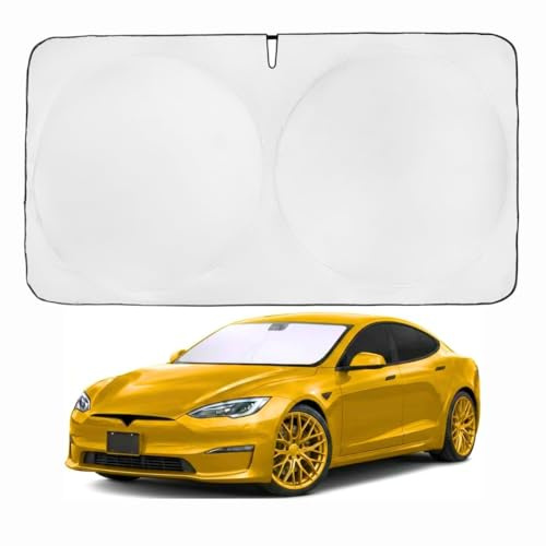Parasol para Parabrisas Patentado Kinder Fluff para Tesla S | Parasol Coche Protección Solar 99% UVR | Interior Fresco | Visera Plegable | Accesorios Auto Verano | Protector Solar Coche Auto 145x90 cm