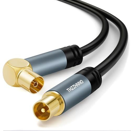 Thzzhnno TV Antenne Angle Droit RG6 Coaxiaux Câble 3Mètres, Plaqué or 90 degrés Angle Femelle à Connecteur Mâle, Câble Coaxiaux pour HDTV, CATV, DVB - T2/C/S, Modem Câble, Radio, Récepteur Satellite