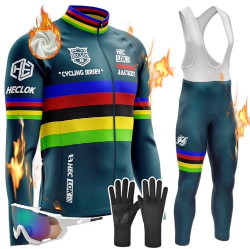 Maillot Cyclisme Homme Vêtements Cyclisme Homme, Hiver Tenue Cycliste en Polaire Thermique,Ensemble Cycliste à avec 9d Gel Pantalons, Maillot Velo Route Homme (TYP-6,L)