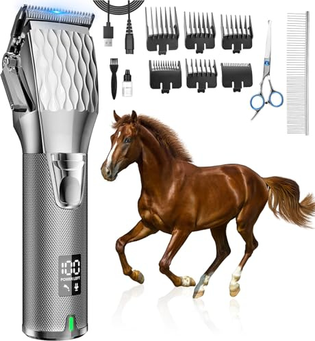 GHWMYD Horse Clipper, Wireless, Rechargeable Horse Clipper for Thick and Matted Hair, Silver