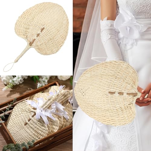 Marsui 50 abanicos de rafia de bambú natural hechos a mano con hojas de palma tejidas a mano para invitados, parejas, suministros de refrigeración de verano, decoración de pared de granja, recuerdos