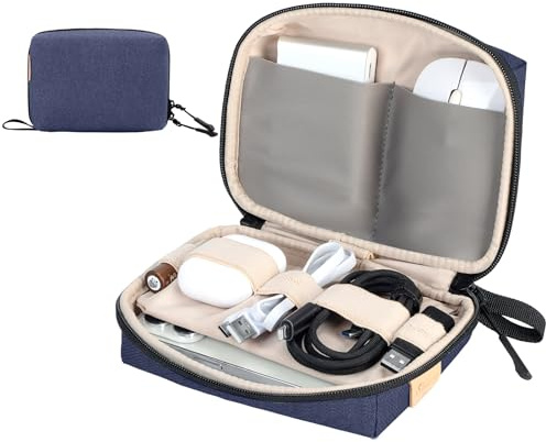 SIMTOP Kompakt Kabelorganizer, Elektronikväska för Laptopp/Powerbank/Kablar/SD-kort - Perfekt för Resor, Kontor & Fotografering，Blå