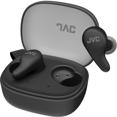 JVC Gumy Premium Auriculares Bluetooth True Wireless con Cancelación de Ruido, Bluetooth 5.4, Modo Ambiente, Baja Latencia, 26h batería, Estuche Translúcido USB-C, Negro Oliva - HA-A23T-B