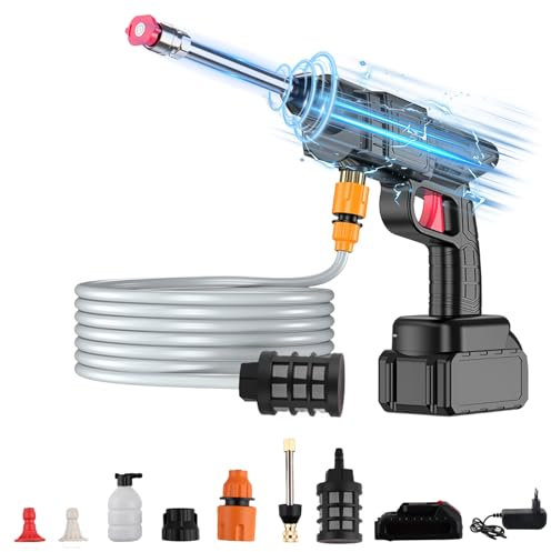 Fancysky Pistola Hidrolimpiadora, Limpiadora a Presion Portatil, Lavadora de Alta Pressão, Maquina Presion Agua Profesional, Pistola Alta Presion Agua, Pistola Presion Agua Bateria (Enchufe Europeo)