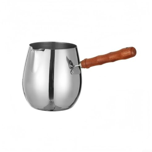 Cafetera turca de acero inoxidable con mango de madera, capacidad de 300 ml para preparar café turco, leche espumosa, chocolate derretido (300 ml)