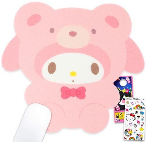My Melody Mouse Pad - Sanrio Office Supplies Bundle with Sanrio Mousepad with Anti-Slip Rubber Base for Computers Laptop Plus Stickers, More | My Melody Desk Accessories