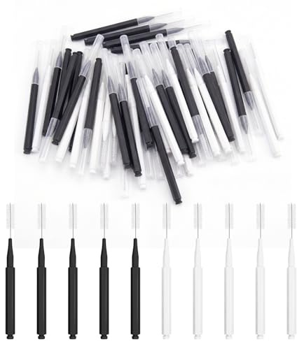 ARWIG 100 Cepillos Micro para Cejas | Esponjillas para Pestañas con Tapa | Cepillos Mini para Extensiones de Pestañas, Negro + Blanco