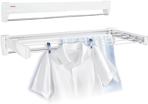 Leifheit Wandtrockner Telegant 36 Protect Plus zum Ausziehen, platzsparender Wandwäschetrockner, Wäscheständer für die Wand inkl. Handtuchstange