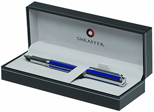 Sheaffer randig reservoarpenna med kromplatta trim - Ultramarin