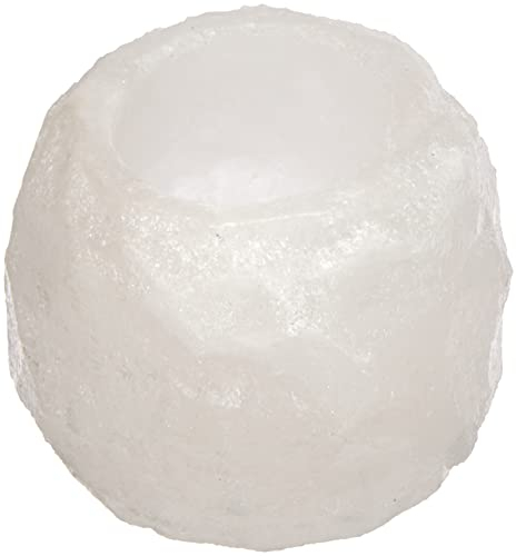 Himalaya Salt Dreams - Salzkristall Teelichthalter ROCK, Gewicht: ca. 400 g, White Line aus Punjab / Pakistan, Weiß, ca. 8 x 8 x 6 cm, 400 g