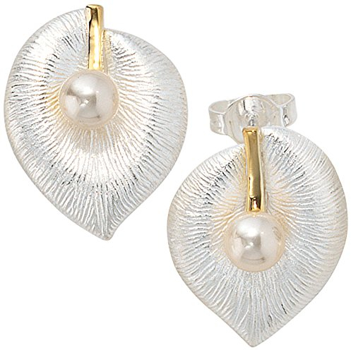 Jobo Damen-Ohrstecker Blatt aus 925 Sterling Silber mit Perlen