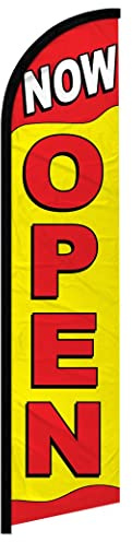 Quality Standard Flags Now Open Windless Banner, 11.5 by 2.5', Red/Yellow