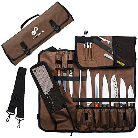 EVERPRIDE Chef Knife Roll Bag Holds 10 Knives – Contains 2 Large Zippered Pockets for Meat Cleavers and Cooking Tools – Durable Knife Carrier Case for Chefs and Culinary Students – Knives Not Included