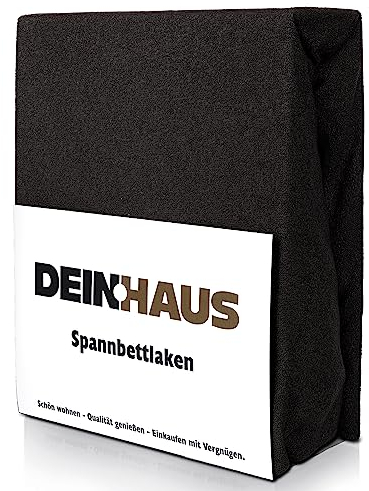 DH DEIN.HAUS Frottee Weiches Spannbetttuch 140 x 200 cm – Baumwolle, mit Gummizug, pflegeleicht, Bettlaken – Farbe: Schwarz