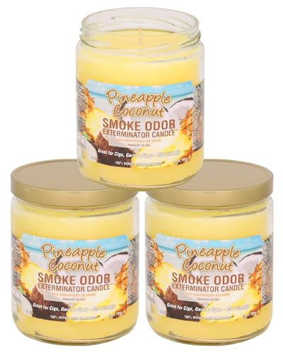 Smoke Odor Exterminator 13 oz Jar Candles Pineapple & Coconut, (3)