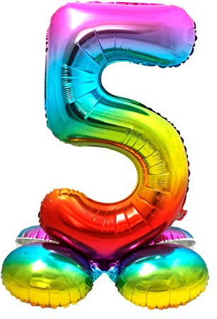 Folat 64295 Folienballon Zahl 5 ca. 81 cm, Rainbow mit Basis, Costumes
