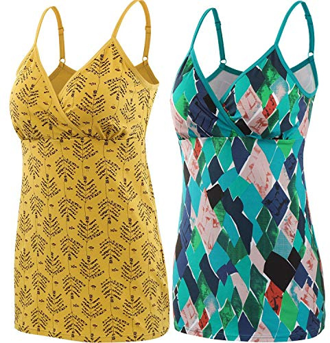 ZUMIY Abbigliamento Premaman Top, Donna maternità Top prémaman T-Shirt Gravidanza Allattamento Top (XL, Yellow Printing+Green Pattern/2-pk)