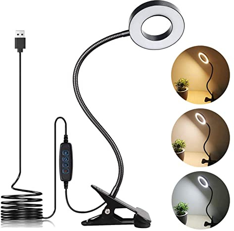 LuxLumin LED-skrivbord med klämma för videokonferensbelysning, USB-lampa för bärbar dator, zoommöten, clip-on LED-ringlampa för dator, webbkamera-belysning med 10 ljusstyrkor och 3 färger,