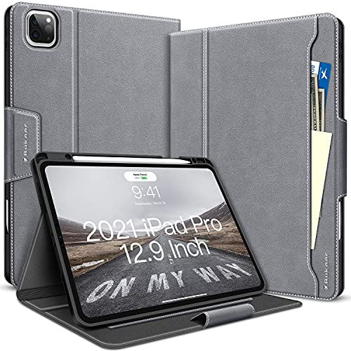 Hülle für iPad Pro 12.9 6 und 5 Generation, iPad Pro 12.9 Zoll 2022/2021/2020 Hülle Unterstützt Apple Pencil Koppeln & Laden, Auto Schlaf-/Weckfunktion PU Ledertasche Stoßfeste Schutzhülle, Grau