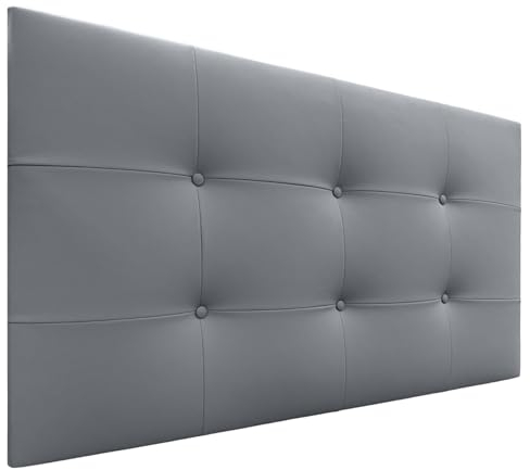 DHOME Kopfteil, gepolstertes Bett Kopfteil 8cm dick. Gepolstertes Kopfteil ACUALINE Stoff und Kunstleder. Bett-Kopfteile (Kuntsleder Grau, 90cm (Betten 80/90))