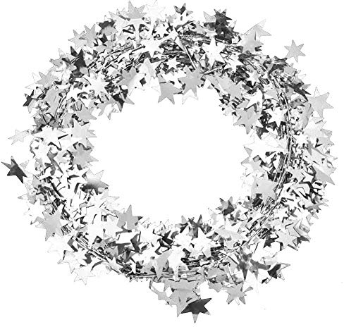 Sternen Girlande Silber,Lametta Silber Draht Lametta Sterne Deko Weihnachtsbaum Sternengirlande 7,5m Tischdeko Geburtstag Jubiläum Hochzeit Weihnachten Silvester Party Karneval Fasching Deko (Silber)