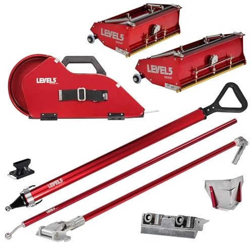 LEVEL5 Semi-Automatic Tool Set | Pro-Grade | Banjo Taping Tool, Compound Tube, 10/12 Flat Boxes, Corner Roller, 3.5 Flusher and Handles | Sheetrock Gyprock Wallboard | 4-650
